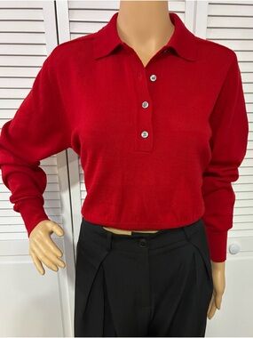 Vintage Lord & Taylor Red Long-Sleeve Polo Sweater